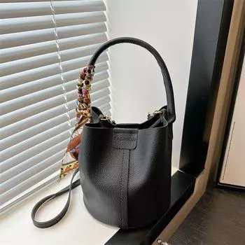 Летний модный комплект из двух предметов, новый французский небольшой свежий шелковый шарф в иностранном стиле, женская сумка-ведро через плечо в иностранном стиле синий