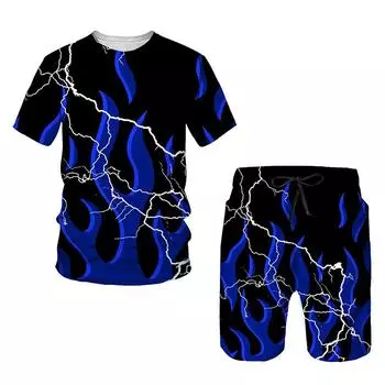 Летний модный мужской комплект из двух предметов, летняя футболка и спортивные шорты для бега, фитнеса, повседневная спортивная одежда с короткими рукавами, спортивный костюм S