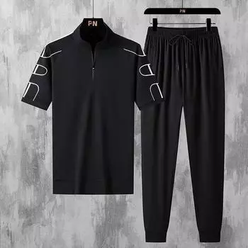 Летний модный однотонный костюм мужской повседневный свободный удобный комплект из двух предметов большого размера S белый