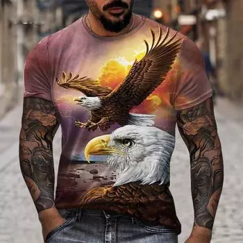 Летний модный тренд Персонализированный крутой принт Узор орла Мужской повседневный с коротким рукавом Взрослый Серф op S