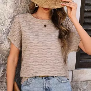 Летний модный удобный повседневный женский однотонный топ с рукавами «летучая мышь» и круглым вырезом S