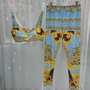 Летний модный женский костюм для йоги с цифровым принтом 2024 года — комплект из двух предметов Small