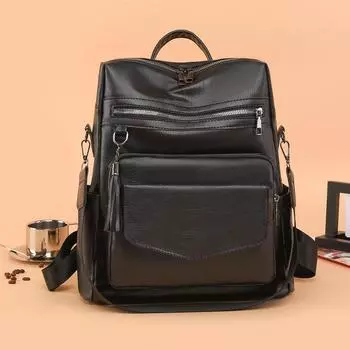 Летний модный женский рюкзак большой вместимости с бахромой чёрный