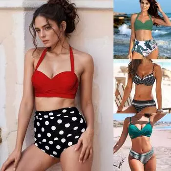 Летний модный женский сексуальный купальник с разрезом на талии и принтом, бикини, пляжная одежда xxl