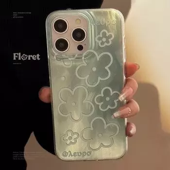Летний мятно-зеленый чехол с цветком для телефона 11/12/13/14/15 15promax