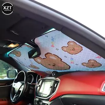 Летний мультяшный автомобильный солнцезащитный козырек на лобовое стекло, мультяшные автомобильные аксессуары, солнцезащитный козырек, защита от солнца, автомобильное украшение для мужчин и женщин