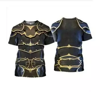 Летний мужской 3D-печатный ретро-костюм в стиле средневекового рыцаря с круглым вырезом и коротким рукавом, свободный повседневный топ больших размеров L