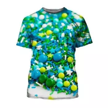 Летний мужской цветной сладкий закуски 3D принт О воротник короткий рукав свободный повседневный веселый уличный индивидуальный повседневный плюс размер топ S