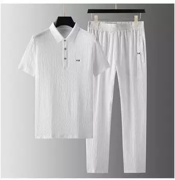 Летний мужской классический модный однотонный двухсекционный мужской повседневный свободный удобный спортивный костюм высокого качества большого размера XL белый