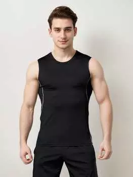 Летний мужской классический спортивный и фитнес-жилет облегающего кроя, подходит для занятий спортом на открытом воздухе, повседневной жизни и фитнеса. XS чёрный