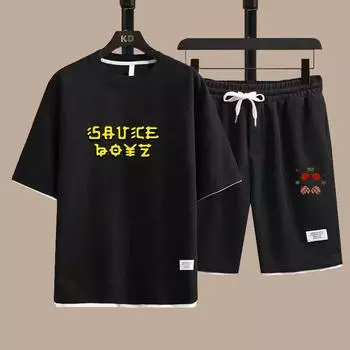 Летний мужской комплект из двух предметов, мужская повседневная футболка + шорты, мужской спортивный костюм, модный спортивный костюм с короткими рукавами, S-XXXL XXXL