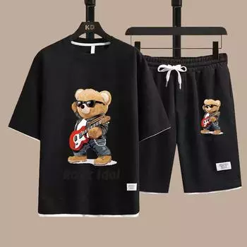 Летний мужской комплект из двух предметов, мужская повседневная футболка + шорты, мужской спортивный костюм, модный спортивный костюм с коротким рукавом XXXL