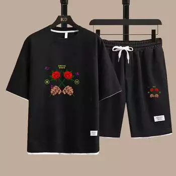 Летний мужской комплект из двух предметов, мужская повседневная футболка + шорты, мужской спортивный костюм, модный спортивный костюм с короткими рукавами, S-XXXL XXXL