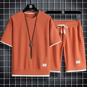 Летний мужской комплект из двух предметов, повседневная футболка и шорты, мужской спортивный костюм, модный спортивный костюм с короткими рукавами, мужские костюмы M чёрный