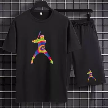 Летний мужской комплект из футболки и шорт с графическим принтом бейсболиста S