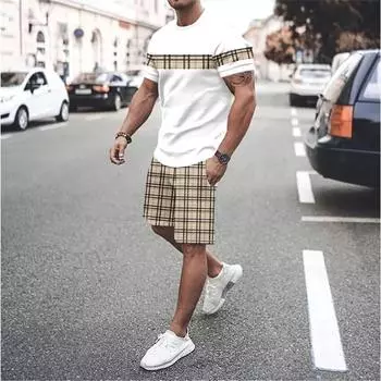 Летний мужской комплект из футболки с 3D-принтом, однотонная мужская футболка с круглым вырезом, шорты, комплект из двух предметов, повседневные мужские костюмы, одежда XS