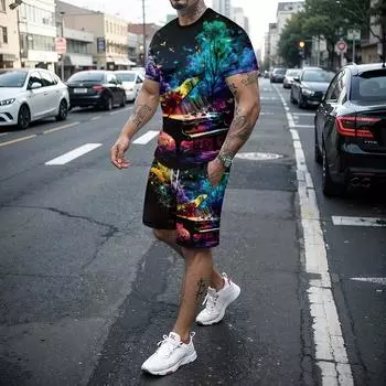 Летний мужской комплект музыкальных инструментов, ноты, 3D-печать, новинка, комплект из 2 предметов S