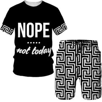 Летний мужской комплект, повседневный костюм-футболка с короткими рукавами, модный топ большого размера с 3D принтом, шорты, дышащая спортивная одежда, спортивный костюм, уличный S