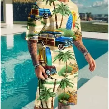 Летний мужской комплект спортивных костюмов, модный повседневный комплект с короткими рукавами, праздничный стиль, 3D-принт, мужская футболка + шорты, брюки, костюмы, мужская одежда S