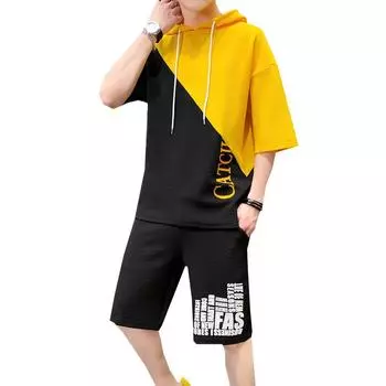 Летний мужской комплект, свободный и повседневный спортивный комплект из двух предметов M жёлтый