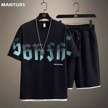 Летний мужской комплект в стиле хип-хоп, модный спортивный костюм, футболка и шорты, комплект из двух предметов, мужской уличный комплект в стиле Харадзюку, повседневный комплект одежды XXL