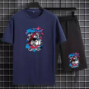 Летний мужской костюм-двойка астронавта, удобная повседневная футболка и свободные шорты. S