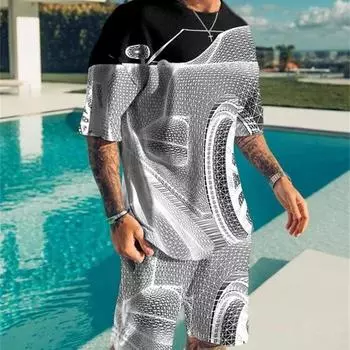 Летний мужской костюм с 3D-принтом, модный спортивный автомобильный узор, беговой мужской спортивный костюм с коротким рукавом, футболки, комплект уличной мужской одежды S