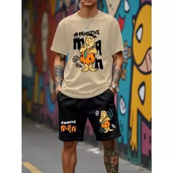 Летний мужской костюм с графическим принтом 2025 года. Топ и шорты для улицы. Удобный, мягкий, дышащий, легкий и быстросохнущий материал. S