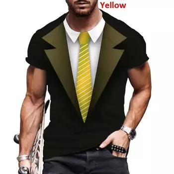 Летний мужской костюм с принтом банта, футболка с галстуком-бабочкой, модный короткий рукав, круглый вырез, большой размер, удобный топ S