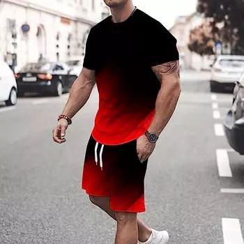 Летний мужской модный комплект из двух предметов, спортивная мужская футболка в спортивном стиле с принтом, мужской костюм из футболки и шорт S