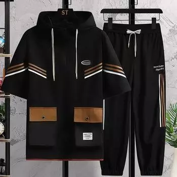 Летний мужской модный повседневный спортивный костюм с короткими рукавами XXXXL белый