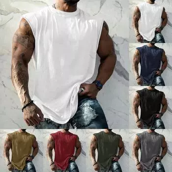 Летний мужской однотонный поглощающий пот дышащий жилет без рукавов с принтом и расширяющимся плечом L