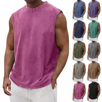 Летний мужской однотонный поглощающий пот дышащий жилет без рукавов с принтом и расширяющимся плечом L армия зеленый