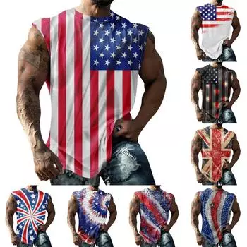 Летний мужской однотонный поглощающий пот дышащий жилет без рукавов с принтом и расширяющимся плечом L синий