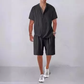 Летний мужской однотонный повседневный костюм с короткими рукавами, футболка и шорты XXXL