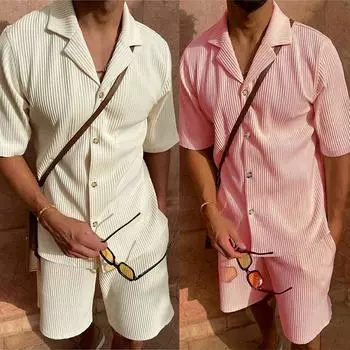 Летний мужской однотонный спортивный костюм шорты рукава V-образный вырез футболка пляжные спортивные штаны дышащие мужские шорты легкий спортивный костюм S чёрный