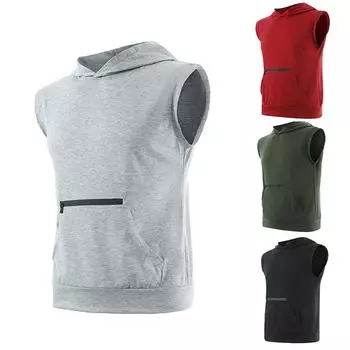 Летний мужской однотонный жилет без рукавов с капюшоном, повседневный спортивный топ XL винный
