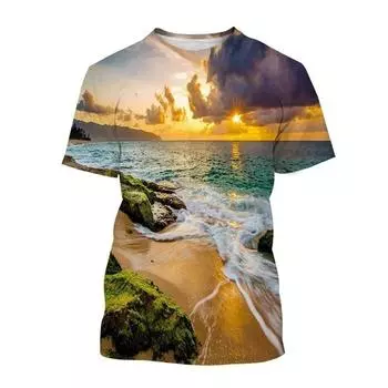 Летний мужской океанский пляж природный пейзаж мода уличный веселый 3D принт О воротник короткий рукав свободный индивидуальный повседневный топ 6xl S