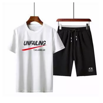 Летний мужской повседневный спортивный костюм с короткими рукавами Мужской костюм-футболка с короткими рукавами XXXXL белый