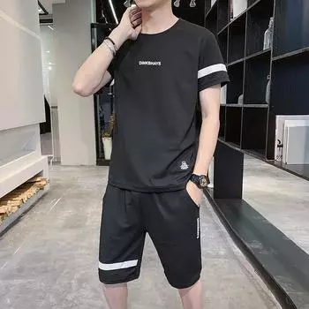 Летний мужской повседневный спортивный костюм с короткими рукавами, футболка tide men, мелкая сетка для отдыха, дышащий костюм для мужчин M белый