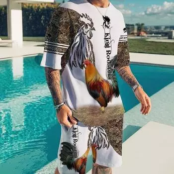 Летний мужской повседневный спортивный костюм в стиле ретро с круглым вырезом, большие модные футболки с 3D принтом, мужская футболка + шорты, одежда, комплекты из 2 предметов XS