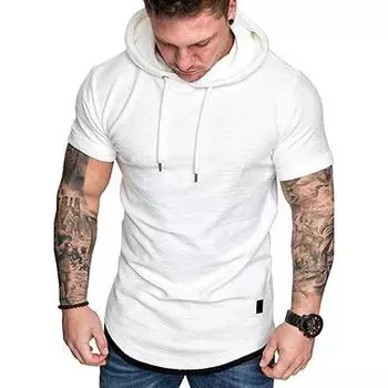 Летний мужской повседневный топ Модная мужская однотонная футболка с капюшоном и коротким рукавом XXXL белый