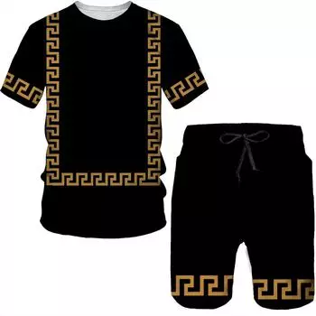 Летний мужской спортивный костюм, винтажный комплект футболок в полоску с 3D принтом, модный наряд, футболки, шорты, спортивный костюм, мужская повседневная уличная одежда M