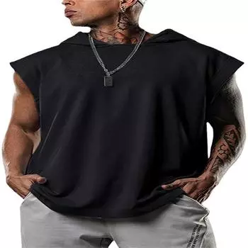 Летний мужской спортивный однотонный принтованный спортивный жилет без рукавов с капюшоном S белый