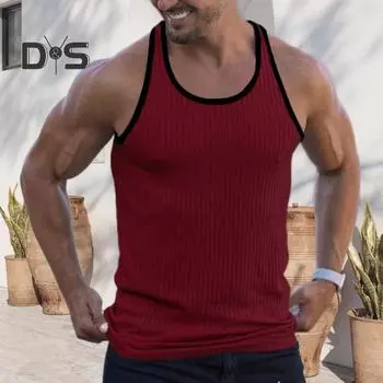 Летний мужской спортивный жилет без рукавов с круглым вырезом, сплошной цвет, полосатая текстура, быстросохнущий, эластичный, с хорошей воздухопроницаемостью, пуловер, баскетбольная майка для тренировок в тренажерном зале L вино красного