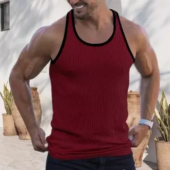 Летний мужской спортивный жилет без рукавов с круглым вырезом, сплошной цвет, полосатая текстура, быстросохнущий, эластичный, с хорошей воздухопроницаемостью, пуловер, баскетбольная майка для тренировок в тренажерном зале L вино красного