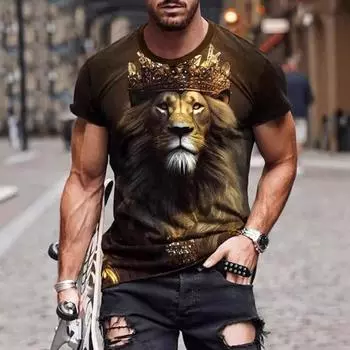 Летний мужской свитер с круглым вырезом и короткими рукавами, модные свободные футболки с 3D-цифровой печатью на плечах для мужчин S