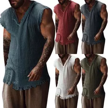 Летний мужской свободный повседневный хлопковый жилет с трехмерной вставкой без рукавов XL серый