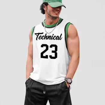 Летний мужской свободный сетчатый быстросохнущий жилет, мужской модный спортивный баскетбольный жилет без рукавов с круглым вырезом, майки для мужчин M чёрный