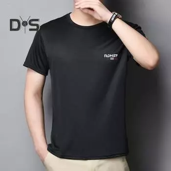 Летний мужской топ из ледяного шелка, быстросохнущий, с короткими рукавами и круглым вырезом, свободный однотонный тонкий дышащий эластичный повседневный пуловер, повседневный спортивный топ 2XL синий